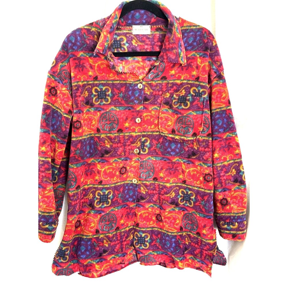 Henri Bendel Vintage Fleece Rasberry Print Button Jacket, One Size